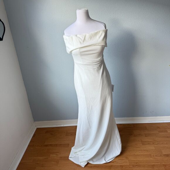 Lulus Exceptional Romance White Off-the-Shoulder Mermaid Maxi Dress Size Large - Picture 4 of 12